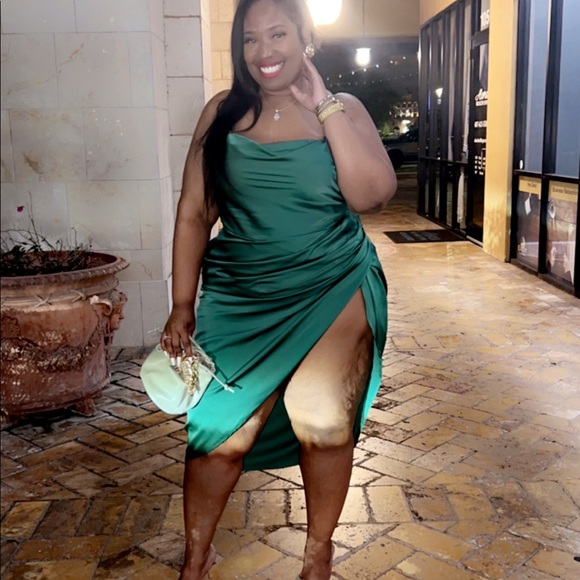 Satin split slip dress. Gathered. Worn once - Picture 1 of 2